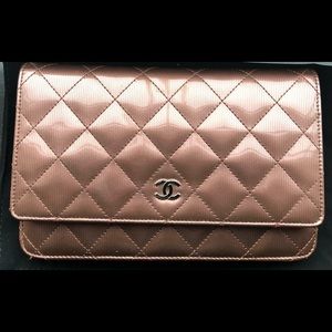 Chanel Rose Gold Patent Timeless Classic Wallet on Chain